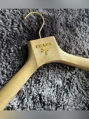 PRADA Milano Dal 1913 Designer Wood Coat Hanger w/ Gold Accents Great Condition
